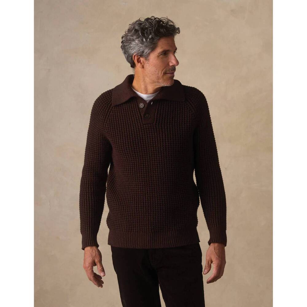 NEW THE NORMAL BRAND waffle long sleeve popover sweater in dark brown